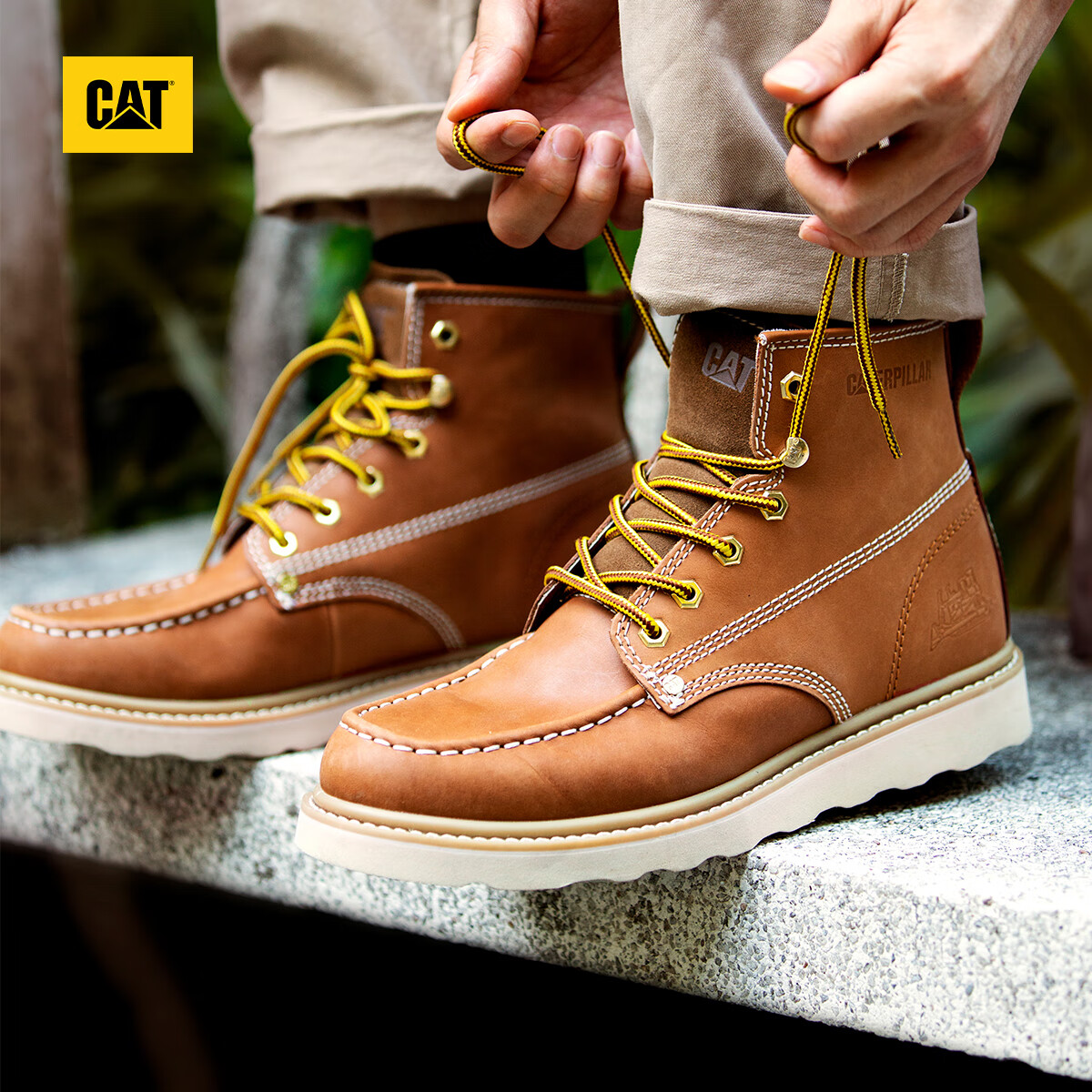 CAT卡特马丁靴工装靴子男鞋牛皮户外美式复古机车靴P721411M3EDC36 棕黄 42