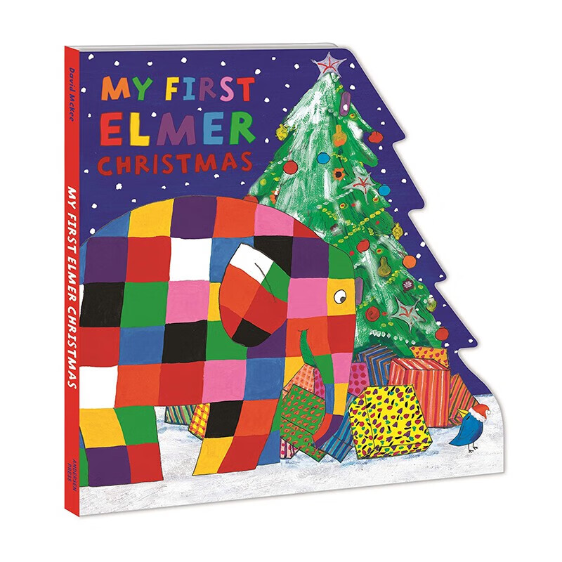 英文原版 my first elmer christmas 纸板造型书 花格子大象 圣诞节