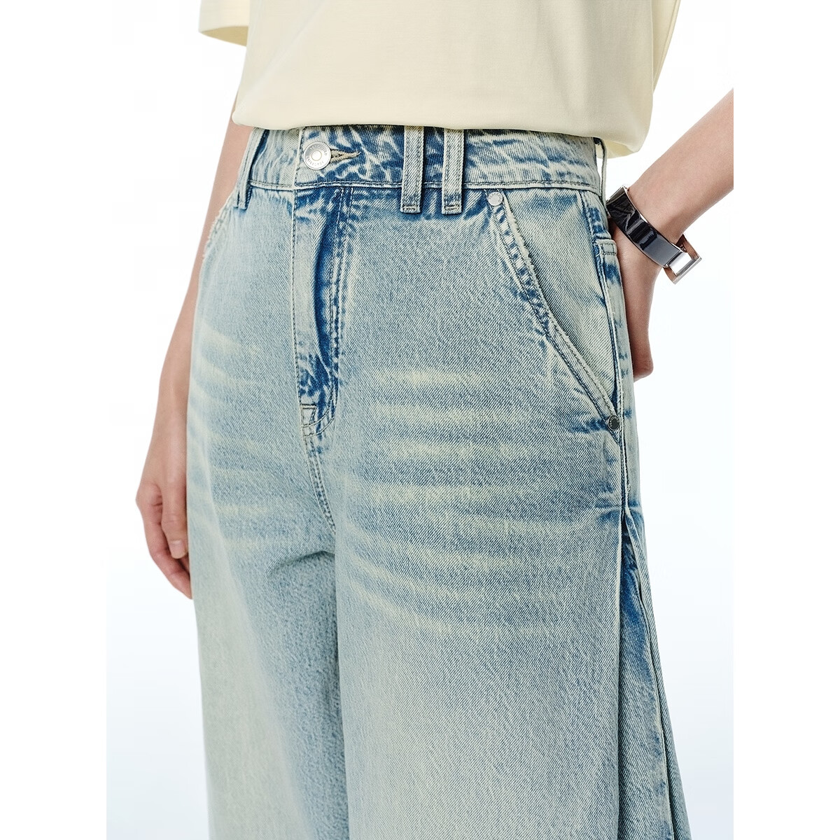 太平鸟女装高腰显瘦束脚裤简约牛仔裤气质弹力直筒休闲裤合集 牛仔长裤牛仔浅蓝 L