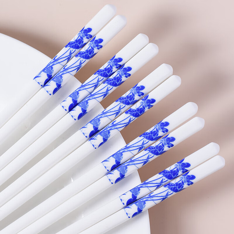 筷子景德镇陶瓷防滑防霉10双套装家用欧式耐高温餐具 国风青花【装】 10双