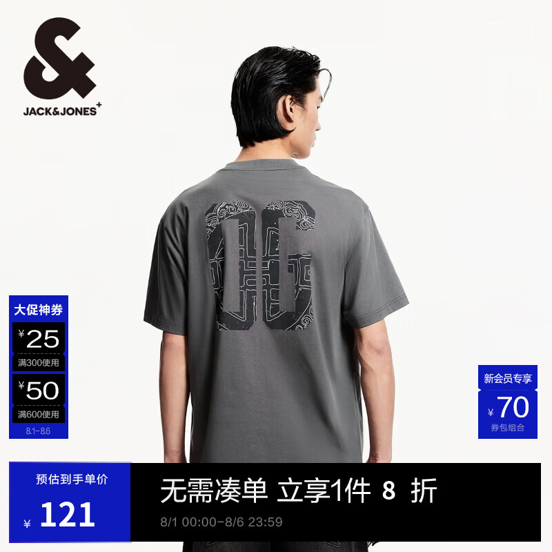 ܿˡ˹JACK&JONESװ25Tʿļ100%Բ쳱ĸӡɰ E40֪  L