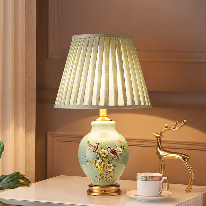 卡希蒂纳陶瓷轻奢充电小台灯欧式客厅书房卧室床头灯美式复古触摸温馨浪漫 TC315陶瓷台灯 充电开关