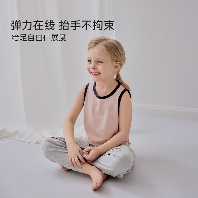 junejunior儿童背心男女童莱赛尔无袖T恤排汗透气坎肩夏季 灰青色 120