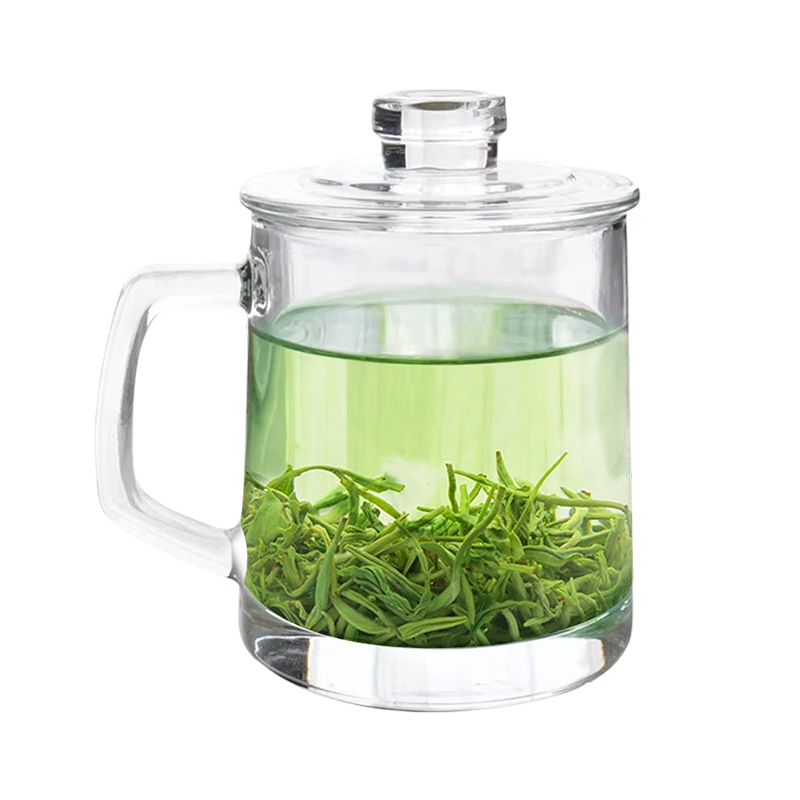 喜碧（Scybe）茶杯耐熱玻璃杯辦公杯玻璃茶杯帶蓋把手杯玻璃水杯格隆380ml 2只