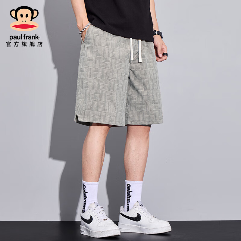 大嘴猴(paul frank)美式潮牌冰丝速干休闲短裤男士夏季宽松透气运动外穿五分中裤子装 浅灰色S624E【官方正品】 3XL 【建议160-180斤】