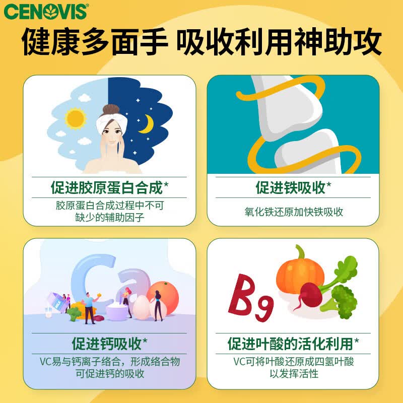CENOVIS萃益维维生素C咀嚼片无糖高含量VC青少年成人天然橙子味澳洲圣诺 【美白嫩肤】圣诺维生素C 300粒*1瓶