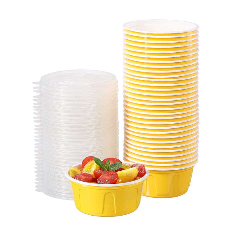 美丽雅一次性碗食品级 圆形耐高温塑料野餐水果打包盒饭盒餐盒汤碗带盖 【圆形带盖】500ml* 30只