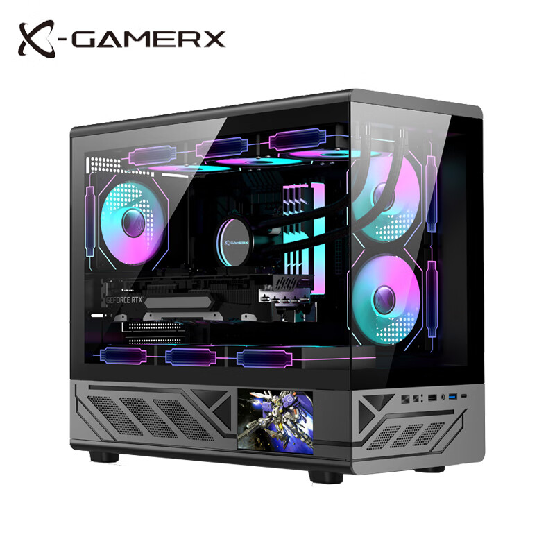 未知玩家H6屏显机箱无立柱海景房MATX台式机带屏幕副屏360水冷Type-C桌面游戏主机电脑机箱 H6机箱 星空黑(5英寸LCD屏)