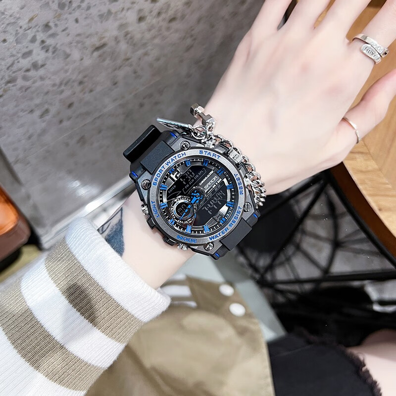 钢铁之魂手表男电子表女初高中学生潮流机械夜光防水高级感 蓝幽灵h1
