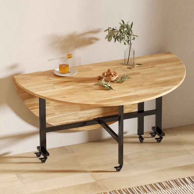 越灏实木折叠餐桌家用小户型新款简约吃饭圆桌子可折叠多功能移动饭桌 1.8米桌+1.2 转盘【14把圆凳】