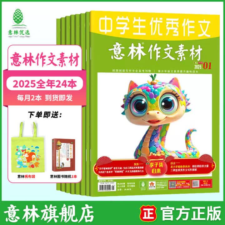 意林【2026年订阅】意林杂志订阅2026年1-12月期刊杂志 25/24年 少年版作文素材 作文与考试读者青年文摘 中高考写作素材书籍赠送帆布袋 【25年现货】作文素材25年1-12月（共24本）