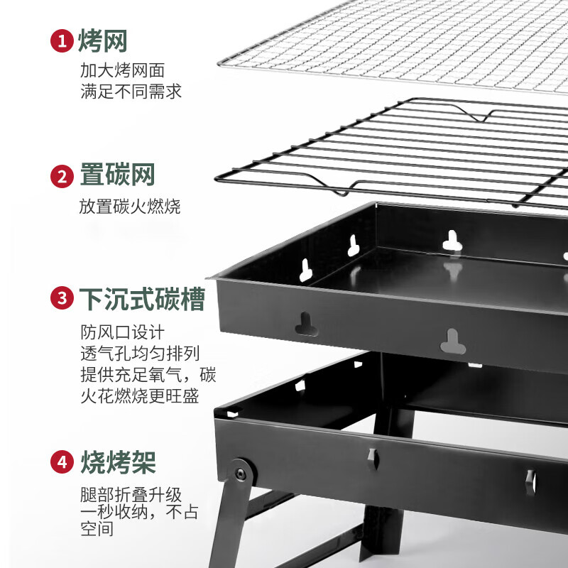 何大屋（Hodtown）一次性烧烤炉户外碳烤炉烤肉炉室内家用无烟围炉煮茶烧烤架  便携式烧烤炉