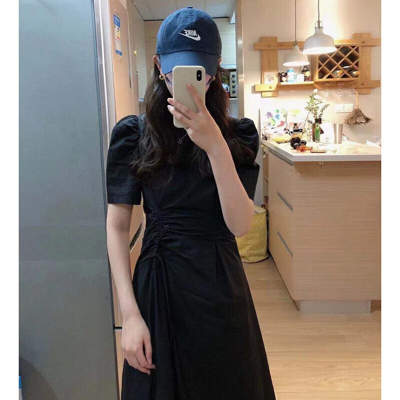 气质长裙小个子收腰显瘦黑色连衣裙女