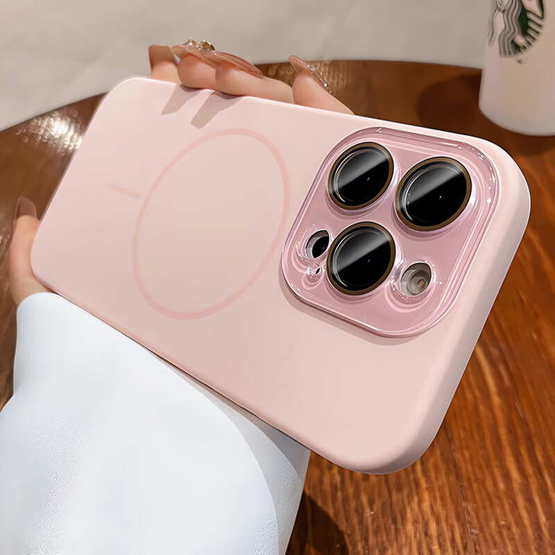 韵宁 冰感磁吸液态硅胶适用苹果16手机壳iPhone16promax带镜头膜15pro全包相机按键保护套14新款13男女 【砂粉色】带镜头膜*一体AI键*细圈磁吸 iPhone15Promax