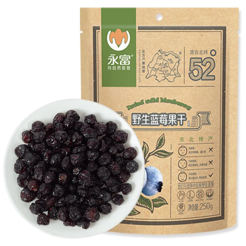 永富0添加有机蓝莓干大兴安岭野生花青素东北特产办公室零食 有机野生蓝莓干250g无油无添加