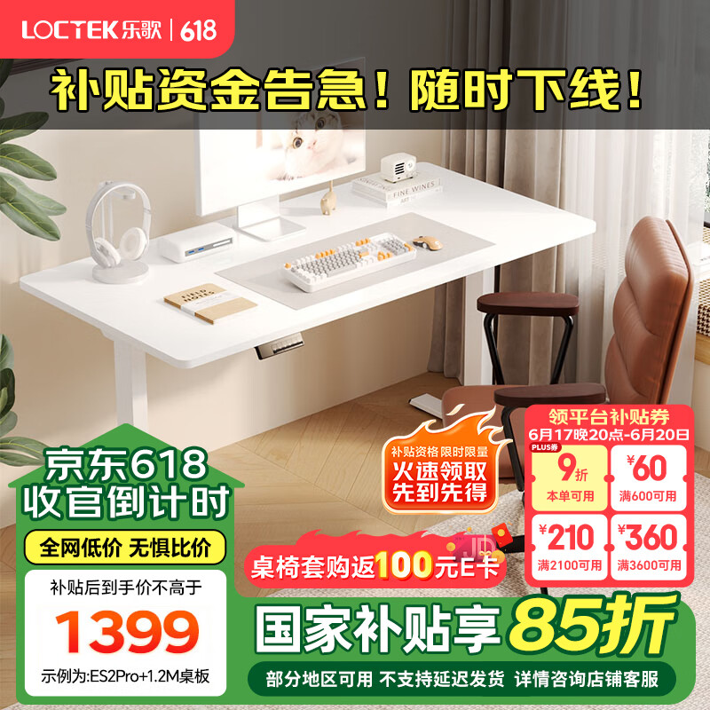 乐歌【新品】电动升降电脑桌青少年写字学习桌站立办公桌双电机ES2 环保板|白腿+白色桌板 桌板尺寸：1.6m*0.8m