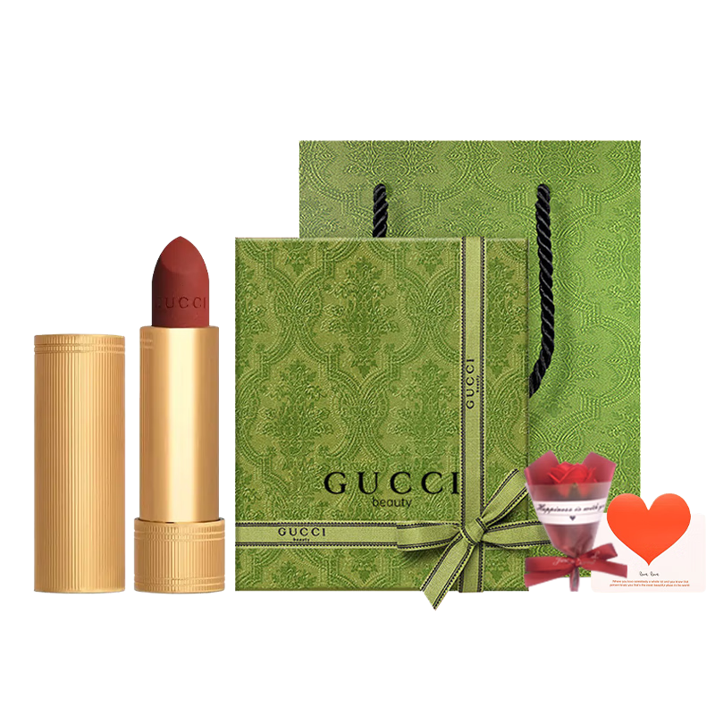 古馳（GUCCI）口紅絨霧啞光505唇釉208化妝品套裝唇釉情人節禮物送女生女友禮盒 【熱賣(mài)】絨霧505#意式紅棕