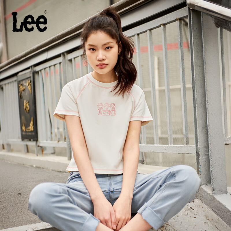 Lee舒适版圆领插肩袖Logo印花米白色短款女士短袖T恤LWT0098774LE 米白色 XS