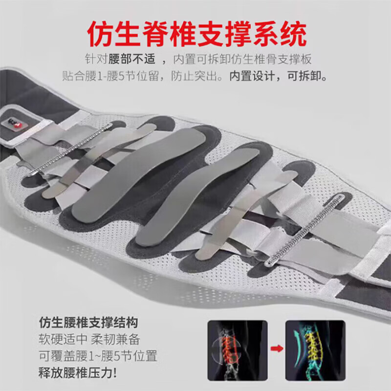 仁和 医用护腰带腰椎间盘突出腰肌劳损腰托透气钢板支撑术后男女通用 灰色升级版【软硬双支撑+3款垫片】 XL码【适合体重150-180斤】Ⅱ型(全弹性)