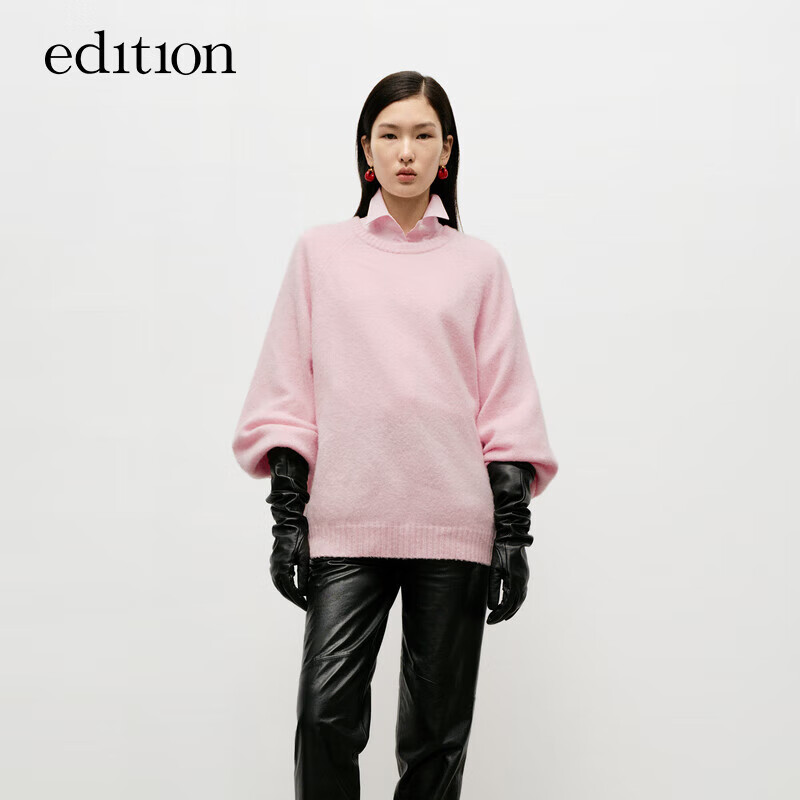 edition毛衣女秋季復(fù)古燈籠袖寬松羊毛羊絨衫EBD3SWT039