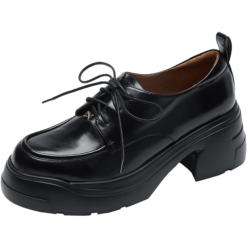 萊爾斯丹厚底英倫真皮牛津鞋2025秋季新款復古樂福鞋單鞋女6T66701 黛瓦黑 BKL 34