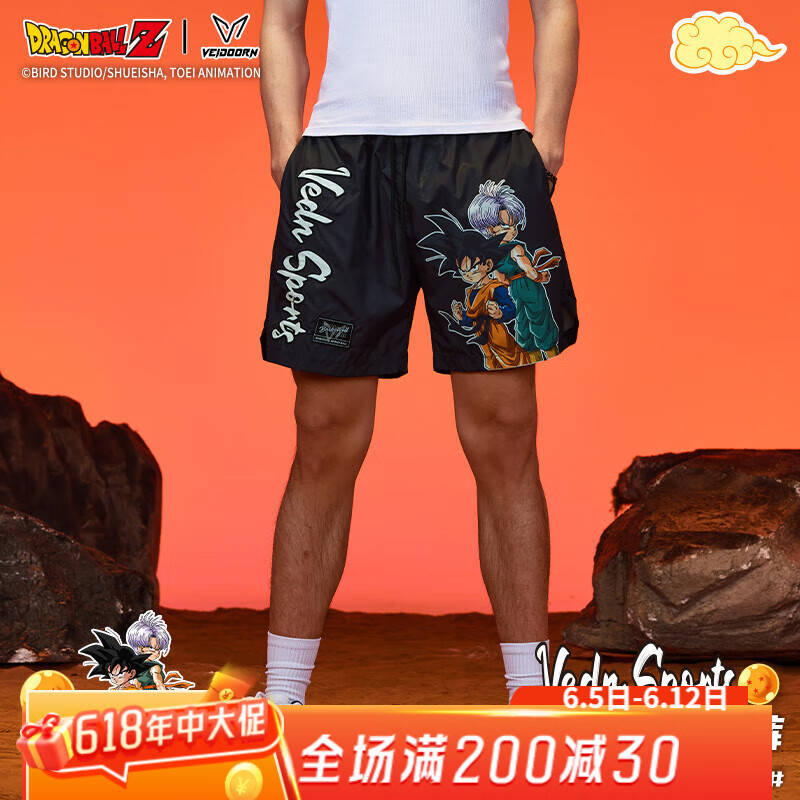 维动（VEIDOORN）龙珠Z款篮球短裤夏宽松美式训练四分裤男跑步运动裤潮流男篮球裤 黑色 2XL