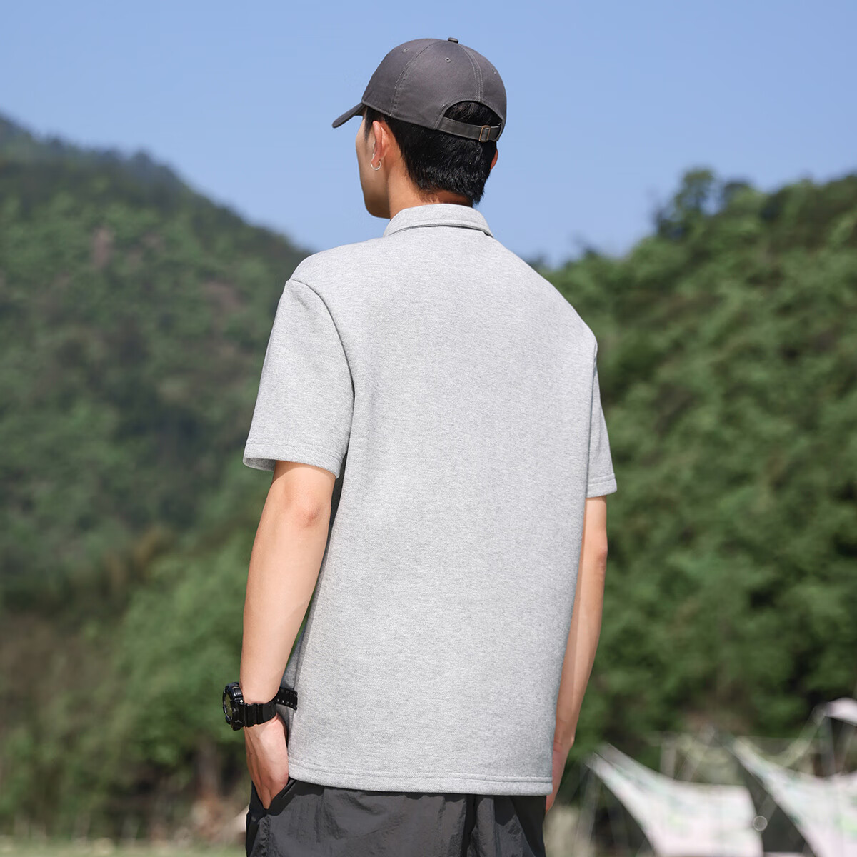 布衣传说【合集】夏季纯色polo衫男短袖宽松半袖打底衫 麻灰c L