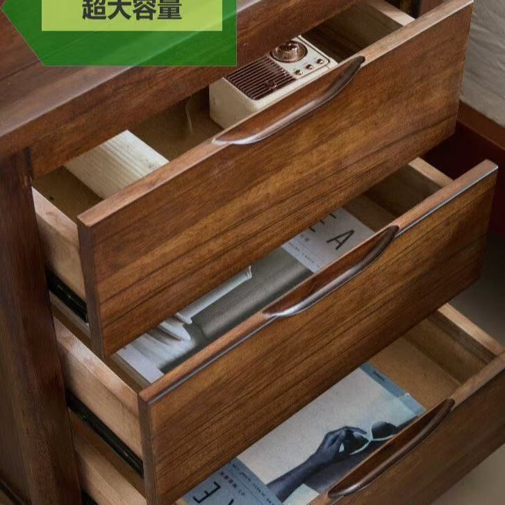 胡桃木实木靠墙柜斗柜现代中式卧室床边收纳柜简约储物柜可带锁 胡桃色【胡桃木】 【带锁】50*41*60cm