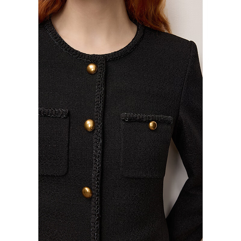 OBBLIGATO奥丽嘉朵2025秋冬新款醋酸修身剪裁提花小香风外套 黑色 XL