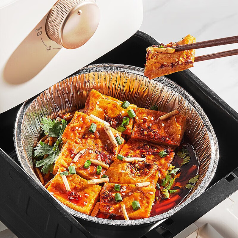 空气炸锅专用纸锡纸盘烧烤箱烘焙锡箔碗家用食品级锡纸盒食物纸碗 圆形【6英寸/直径15CM】50个