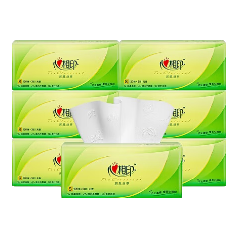 心相印抽纸茶语丝享120抽卫生纸心心相印家用餐巾纸面巾纸巾 3层120抽5包