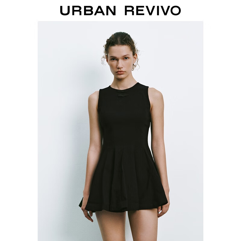 UR2026春季新款女装蝴蝶结装饰收腰无袖连衣裙UYU750061 正黑 S