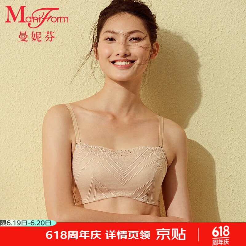 曼妮芬抹胸內(nèi)衣性感時(shí)尚蕾絲防走光女士無鋼圈聚攏舒適胸罩文胸20812283 110 膚色 75B (清透薄模杯)