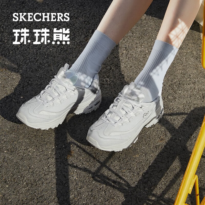 斯凯奇（Skechers）珠珠熊老爹鞋女士运动鞋子厚底增高经典149463 白色/WHT 37 正常码，脚背宽高选大半码