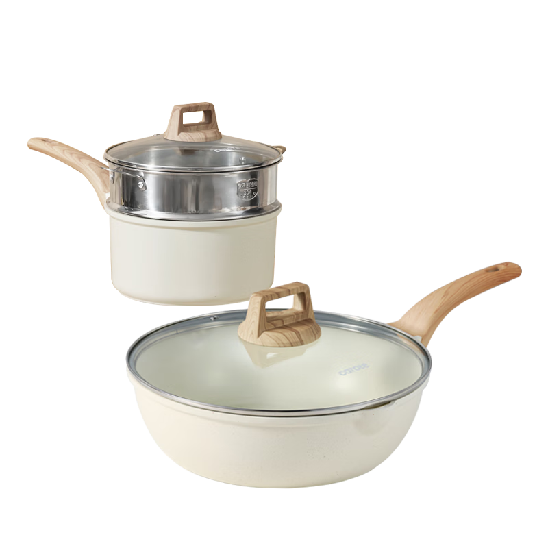 卡罗特锅具套装不粘锅麦饭石全套家用电燃通用厨具二件套煎锅炒锅