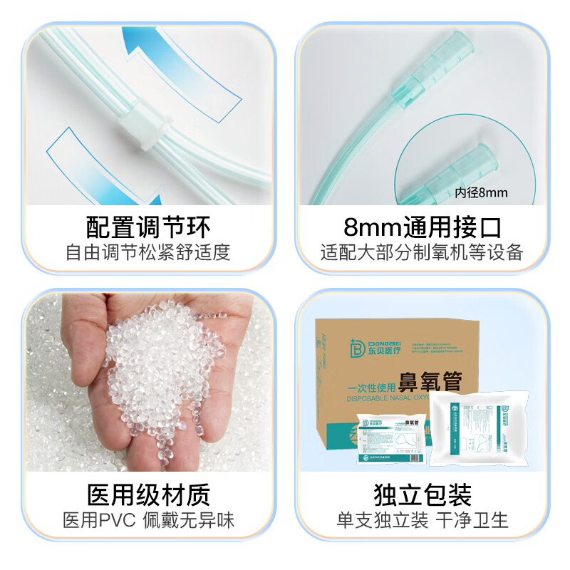 东贝医疗 吸氧管氧气管鼻吸医用双鼻塞一次性鼻氧管 2米【10根】