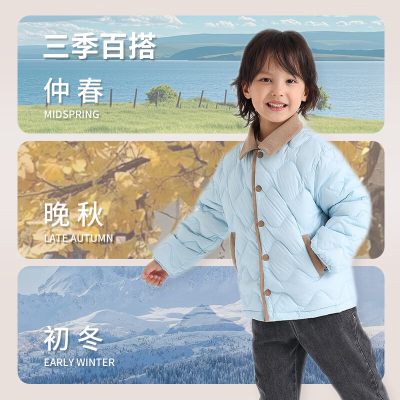 丽婴房【商场同款】羽绒服夹克轻暖儿童羽绒服男女童冬季轻薄保暖外套 柔霞粉 100 cm/3岁