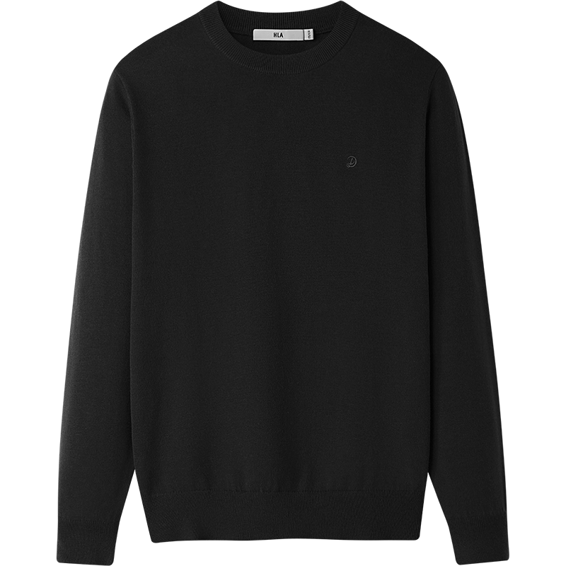 海澜之家（HLA）针织衫男图案刺绣保暖圆领休闲毛衣冬季男 黑色52 M 170/88A 推荐125~136斤