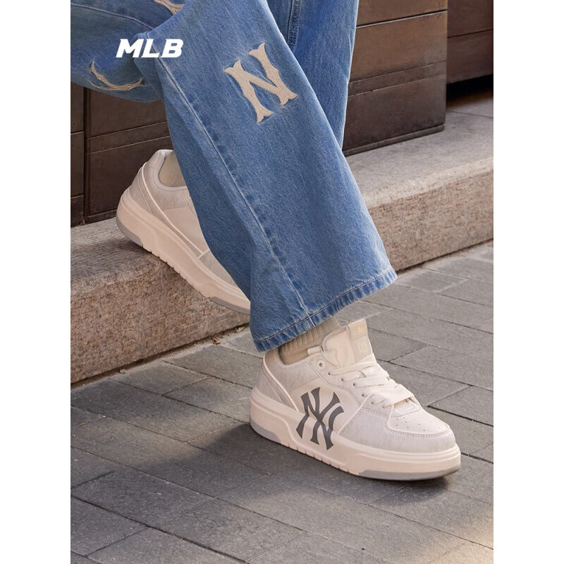 MLB张凌赫同款男女情侣复古板鞋休闲鞋时尚老花仿牛仔低帮学长鞋夏季 纽约洋基队/灰色 42