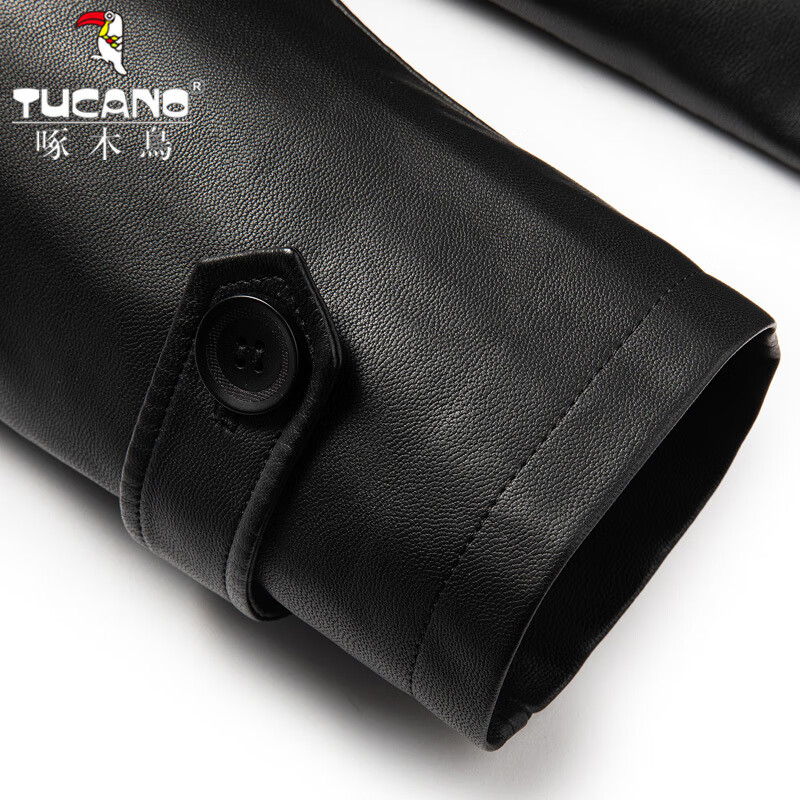 啄木鸟(TUCANO)海宁真皮皮衣男士风衣加长款绵羊皮外套秋冬皮大衣 黑色-长款【单皮】 M 170建议120-135斤