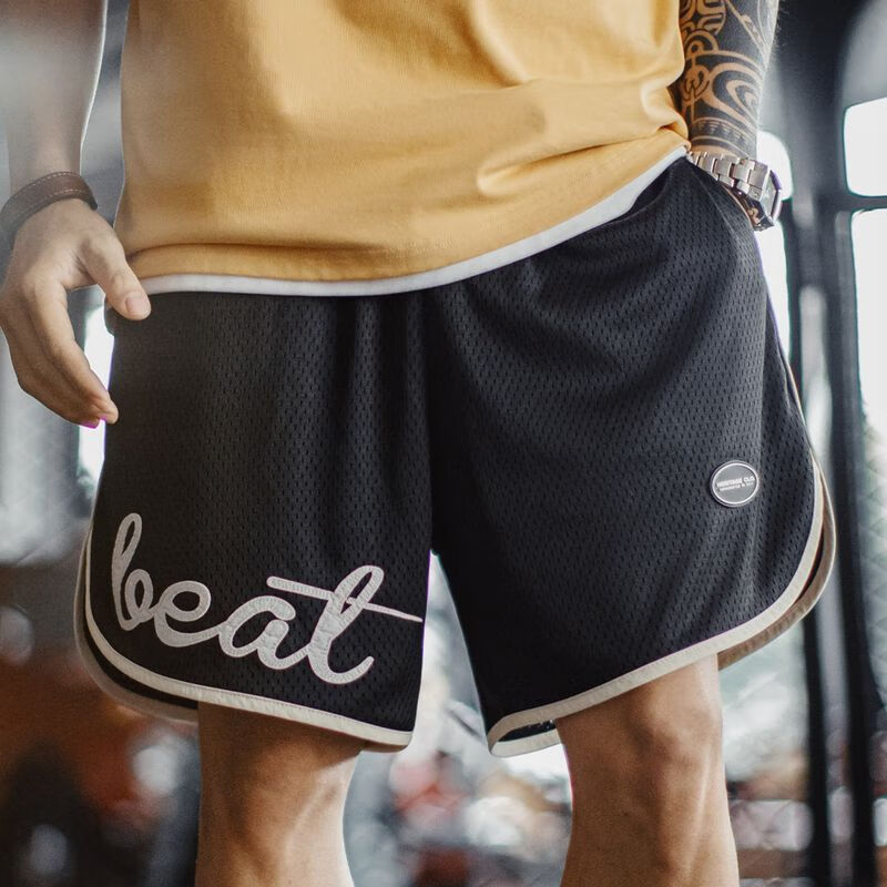 马登工装美式黑色双层网眼短裤篮球高街运动风透气沙滩休闲四分裤男夏 静谧黑 【今日下单顺丰包邮】 L