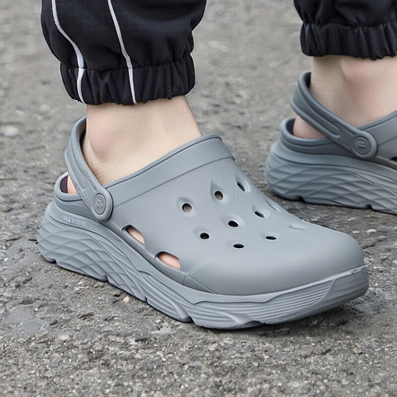 斯凯奇（Skechers）男鞋2025夏季新款沙滩鞋洞洞鞋拖鞋休闲清凉外穿透气凉鞋男涉水鞋 灰色-GRY/偏大一码 39