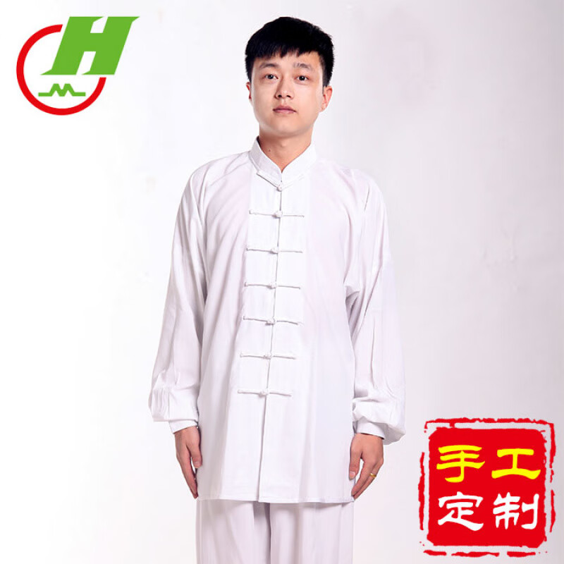 紅棉太極服春夏款男女通用棉麻練功服 白色男款 XXS