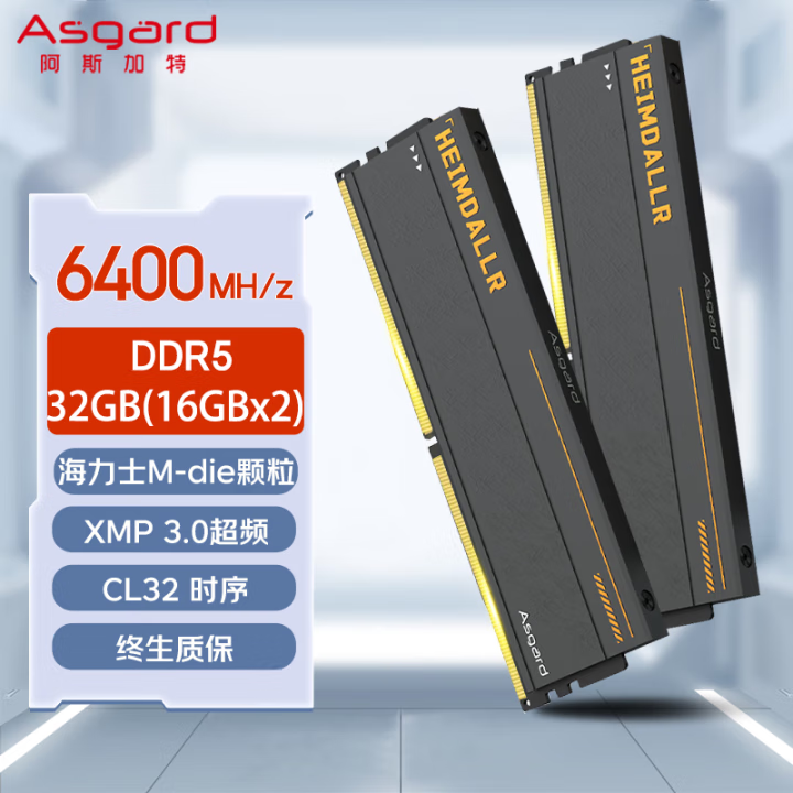 阿斯加特（Asgard）DDR5台式机内存条 海姆达尔&TUF联名款电竞马甲 海力士M/A-die颗粒 6400 C32 海姆达尔 黑 M-die 96GB 2条套条 （48GB*2)