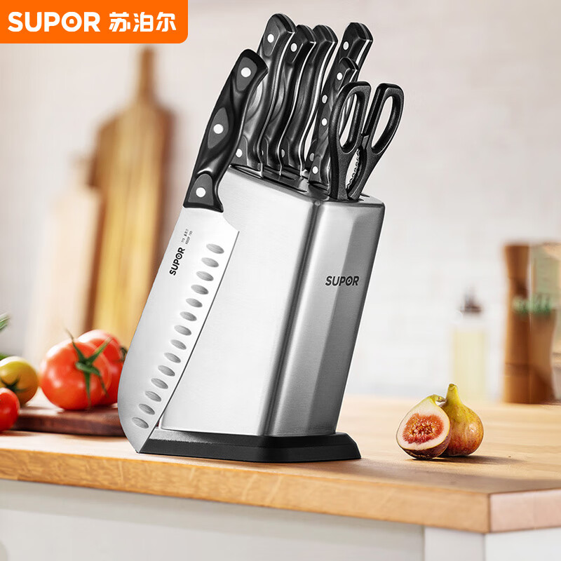 苏泊尔（SUPOR）刀具套装菜刀切片刀砍骨刀水果刀剪刀厨房家用不锈钢七件套 TK1505E