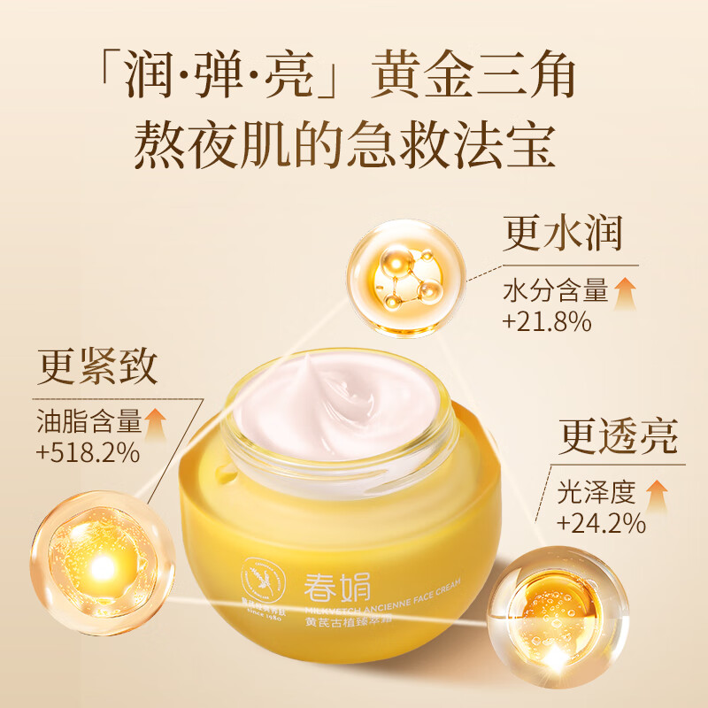 春娟[谭松韵代言同款]黄芪古植臻萃霜40g焕亮滋养紧致舒缓护肤品面霜 尝鲜单瓶【宝石级养肤】