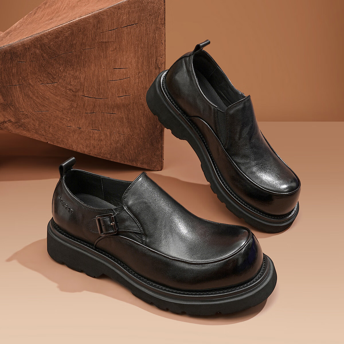 星期六男鞋头层牛皮时尚商务正装皮鞋男套脚百搭休闲皮鞋子男