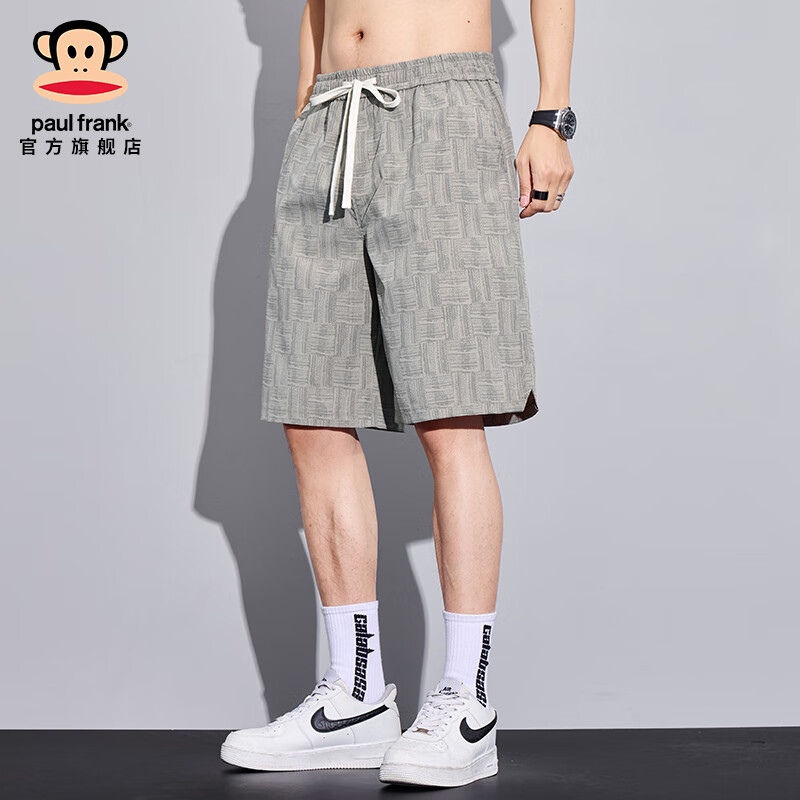 大嘴猴(paul frank)美式潮牌冰丝速干休闲短裤男士夏季宽松透气运动外穿五分中裤子装 浅灰色S624E【官方正品】 3XL 【建议160-180斤】