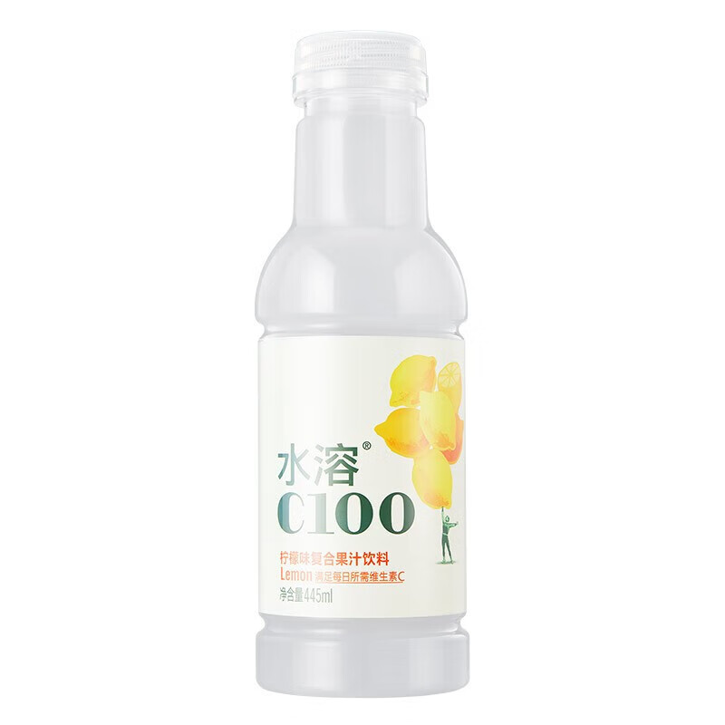 农夫山泉水溶C100复合果汁饮料 年货节送礼送长辈 满足每日所需维生素 柠檬味 445mL*1瓶