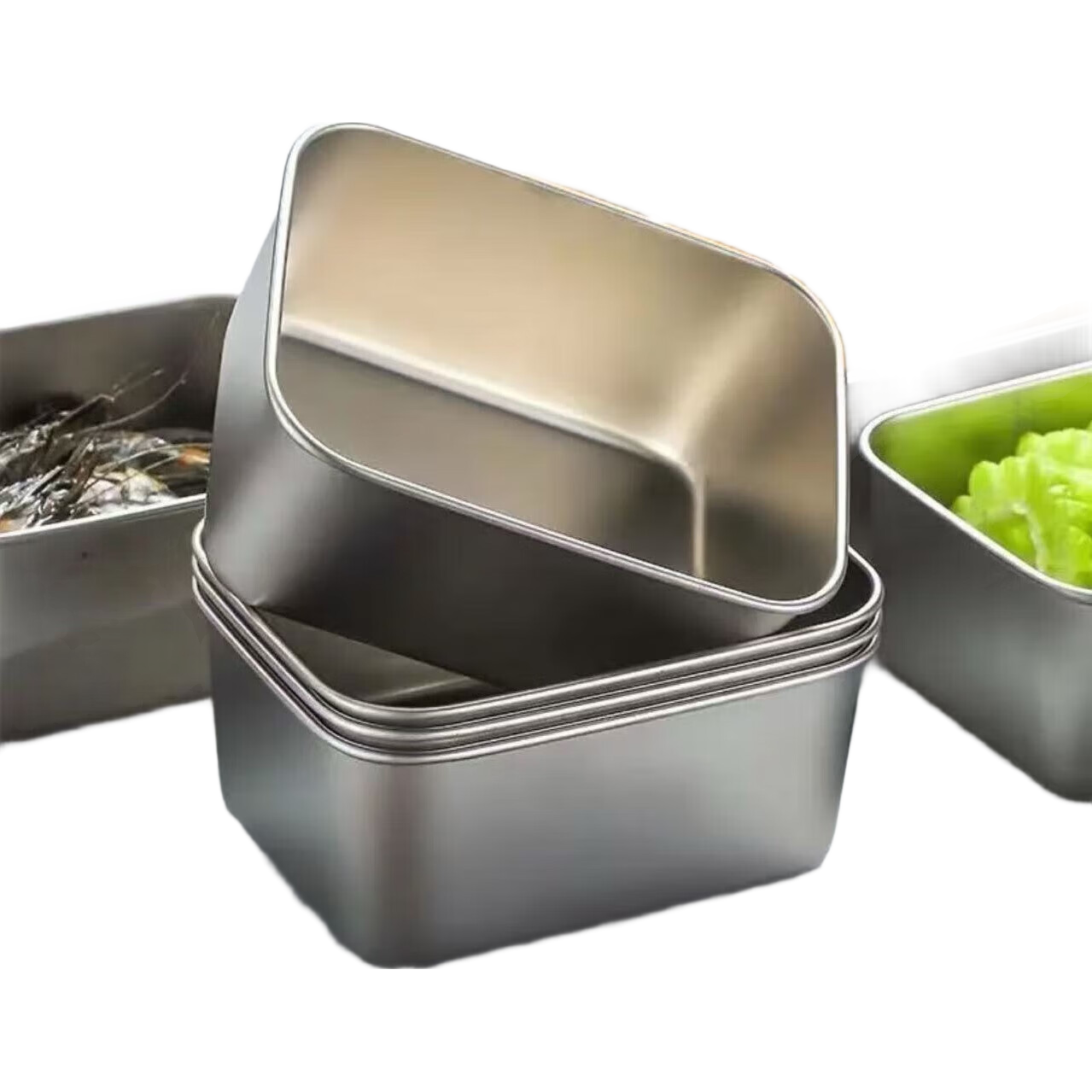 不锈钢保鲜盒食品级密封便当盒饭盒收纳盒冰箱密封罐盒子碗分装盒 三个